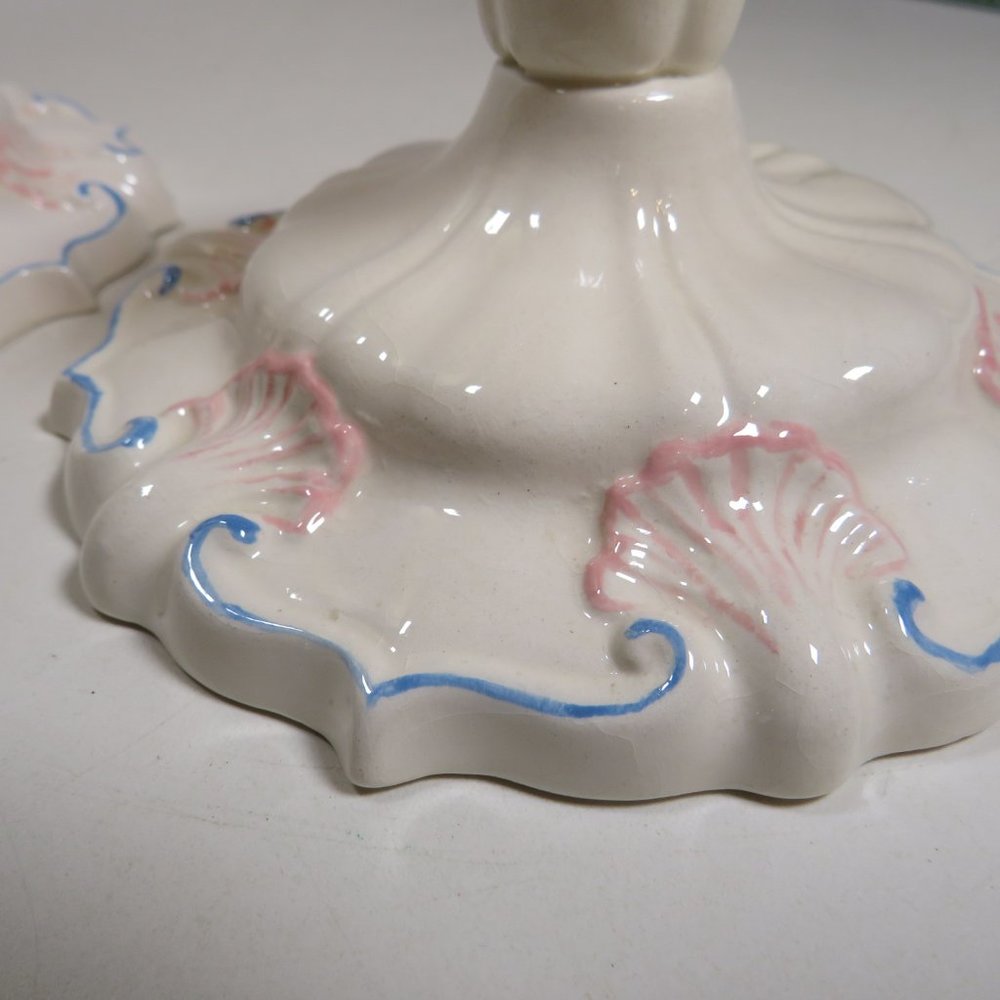 Ceramic CANDLE HOLDERS (set of 2) Pink & Light Blue on white handcrafted 1984 - Picture 5 of 13